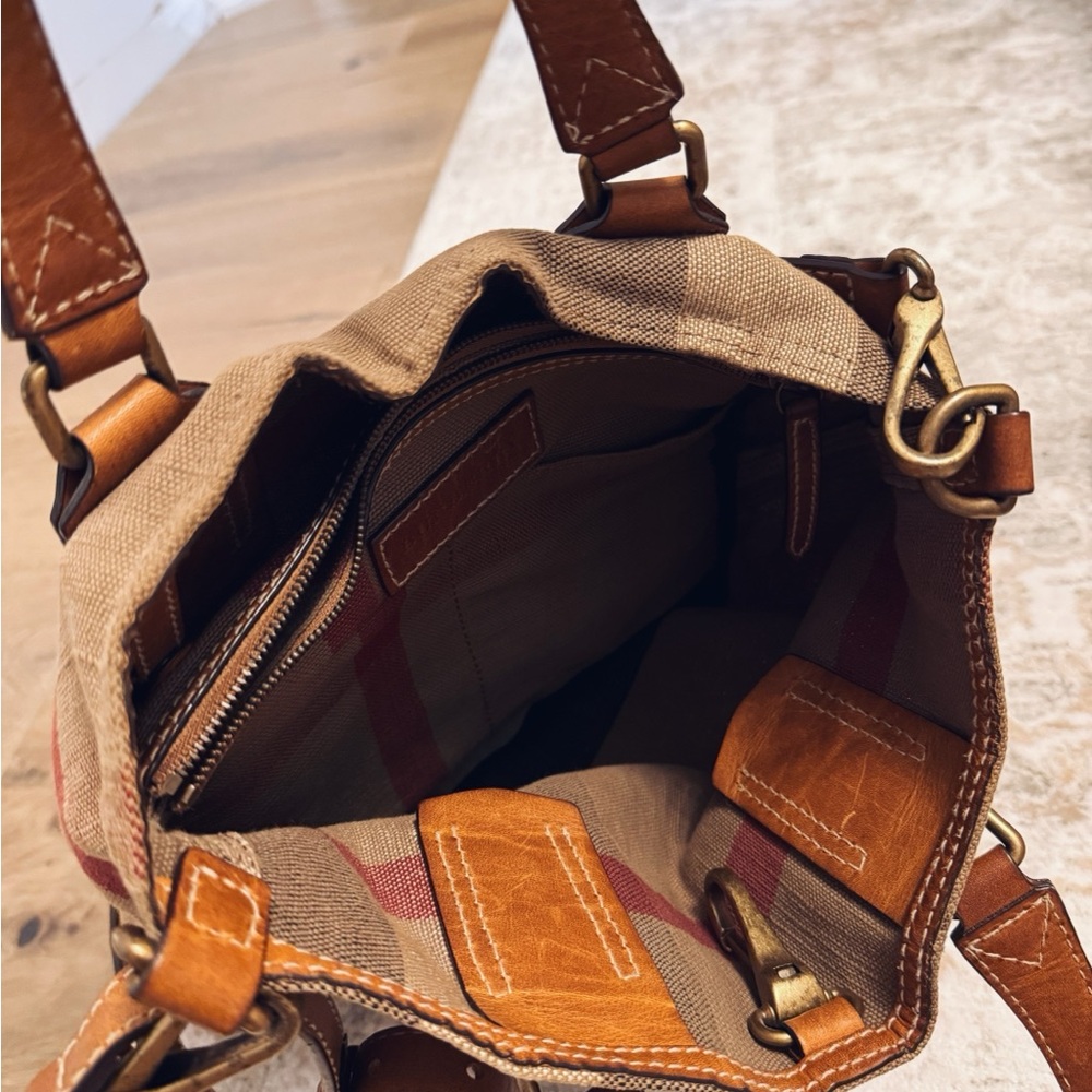 Burberry Classic Tottenham Plaid Canvas Nova Check Leather Handbag - Picture 6 of 10